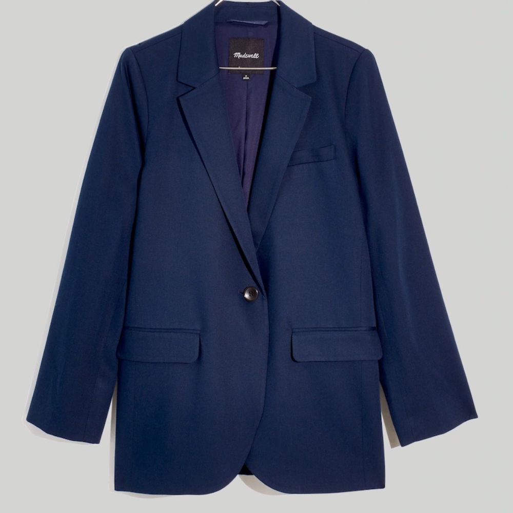 Madewell The Larsen Navy Blazer in Drapeweave.